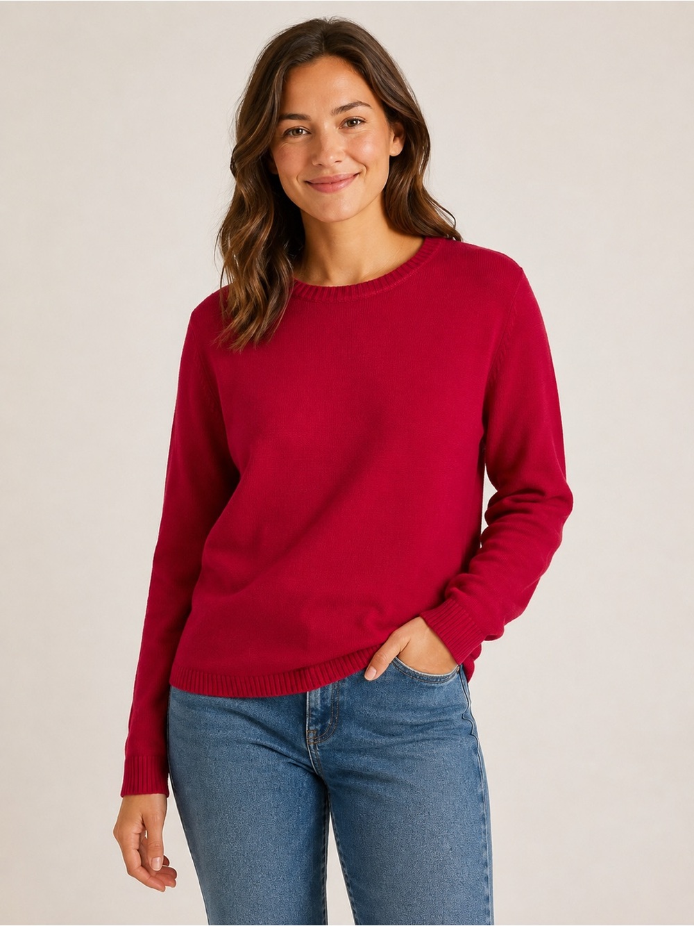 L.L.Bean Women’s Cotton Crewneck Sweater Red Size Medium